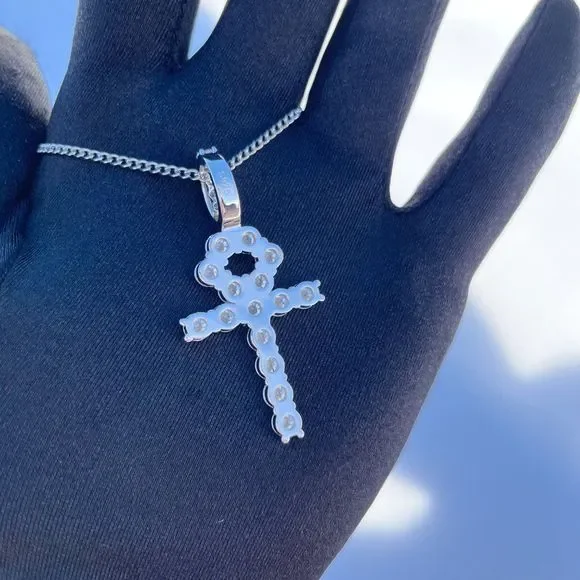 SUPER ICY 8.1ctw VVS1 Moissanite Ankh Pendant Necklace Solid 925 Sterling Silver
